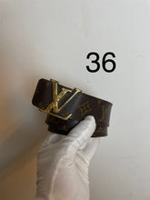 Load image into Gallery viewer, Louis Vuitton monogram initials belt gold buckle sz 36 (fits 30-34)