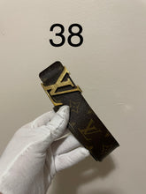 Load image into Gallery viewer, Louis Vuitton monogram initials belt gold buckle sz 38 (fits 32-36)