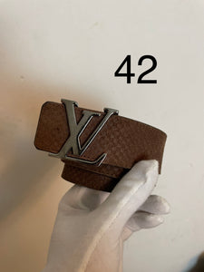 Louis Vuitton suede initials belt silver buckle sz 42 (fits 32-40) (extra holes added)