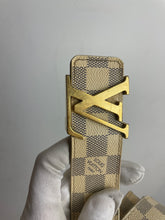 Load image into Gallery viewer, Louis Vuitton damier azure initials belt gold buckle sz 38 (fits 32-36)