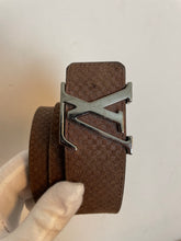 Load image into Gallery viewer, Louis Vuitton suede initials belt silver buckle sz 42 (fits 32-40) (extra holes added)
