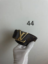 Load image into Gallery viewer, Louis Vuitton monogram initials gold buckle belt sz 44 (fits 38-42)