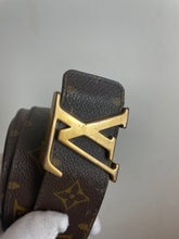 Load image into Gallery viewer, Louis Vuitton monogram initials gold buckle belt sz 44 (fits 38-42)