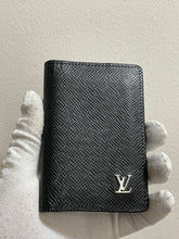Load image into Gallery viewer, Louis Vuitton black taiga metal logo leather PO (new style) initials T.K