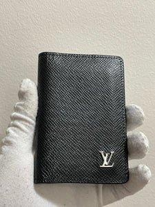 Louis Vuitton black taiga metal logo leather PO (new style) initials T.K