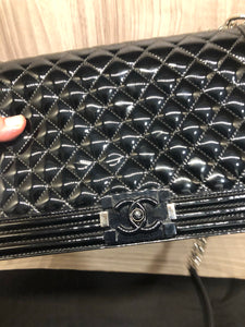 Chanel patant leather black boy bag