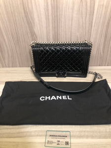 Chanel patant leather black boy bag